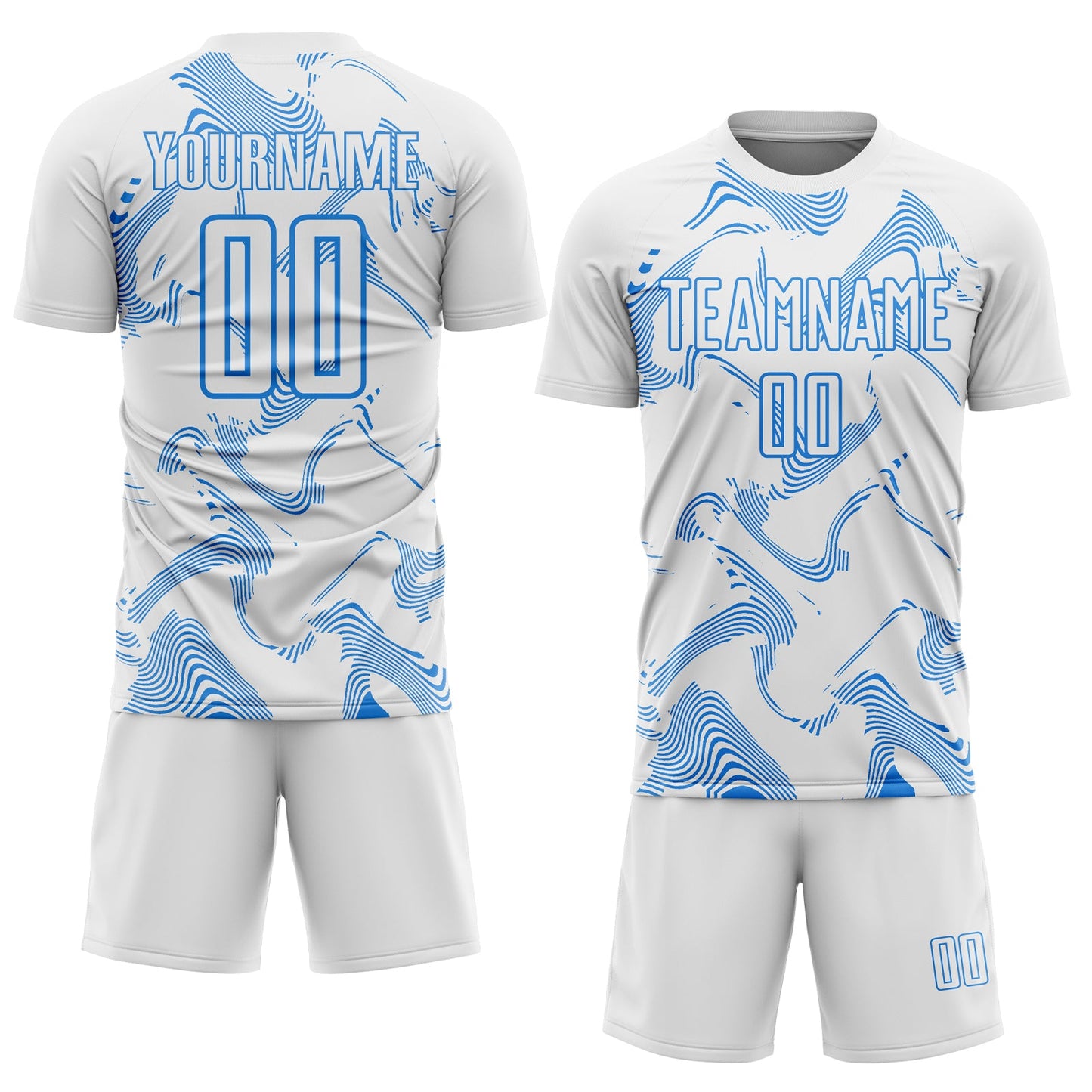 Custom White Powder Blue Curve Lines Sports Sublimation Soccer Uniform Jersey view 2