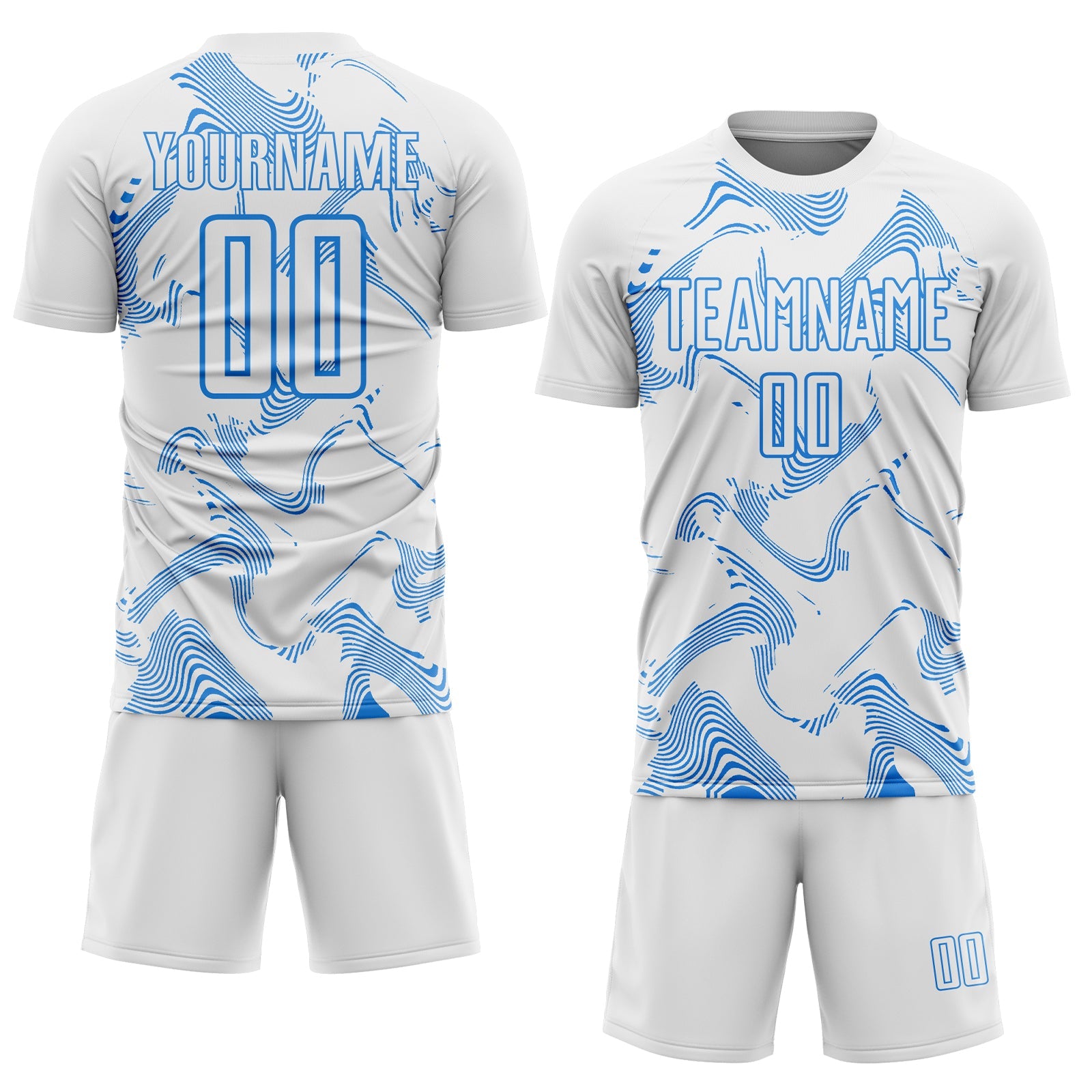 Custom White Powder Blue Curve Lines Sports Sublimation Soccer Uniform Jersey view 2