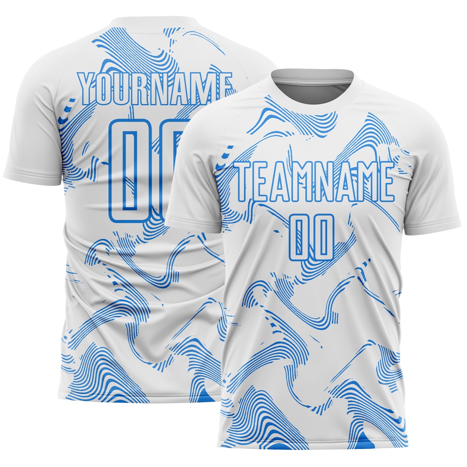 Custom White Powder Blue Curve Lines Sports Sublimation Soccer Uniform Jersey - Main View