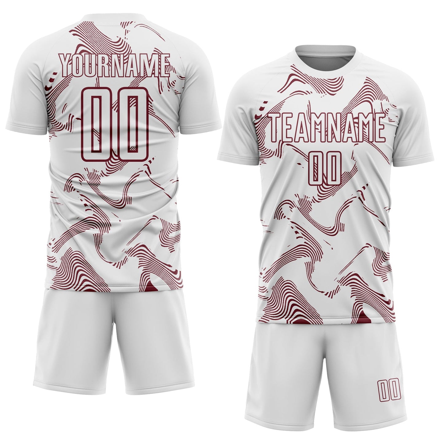 Custom White Burgundy Curve Lines Sports Sublimation Soccer Uniform Jersey view 2