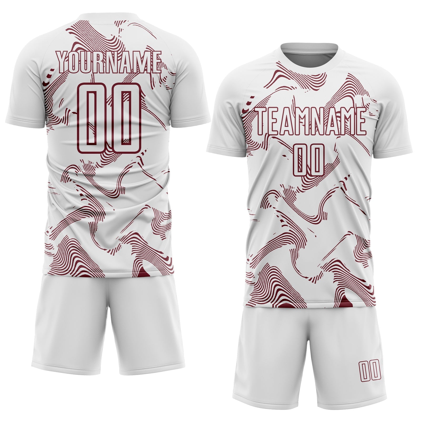 Custom White Burgundy Curve Lines Sports Sublimation Soccer Uniform Jersey view 2