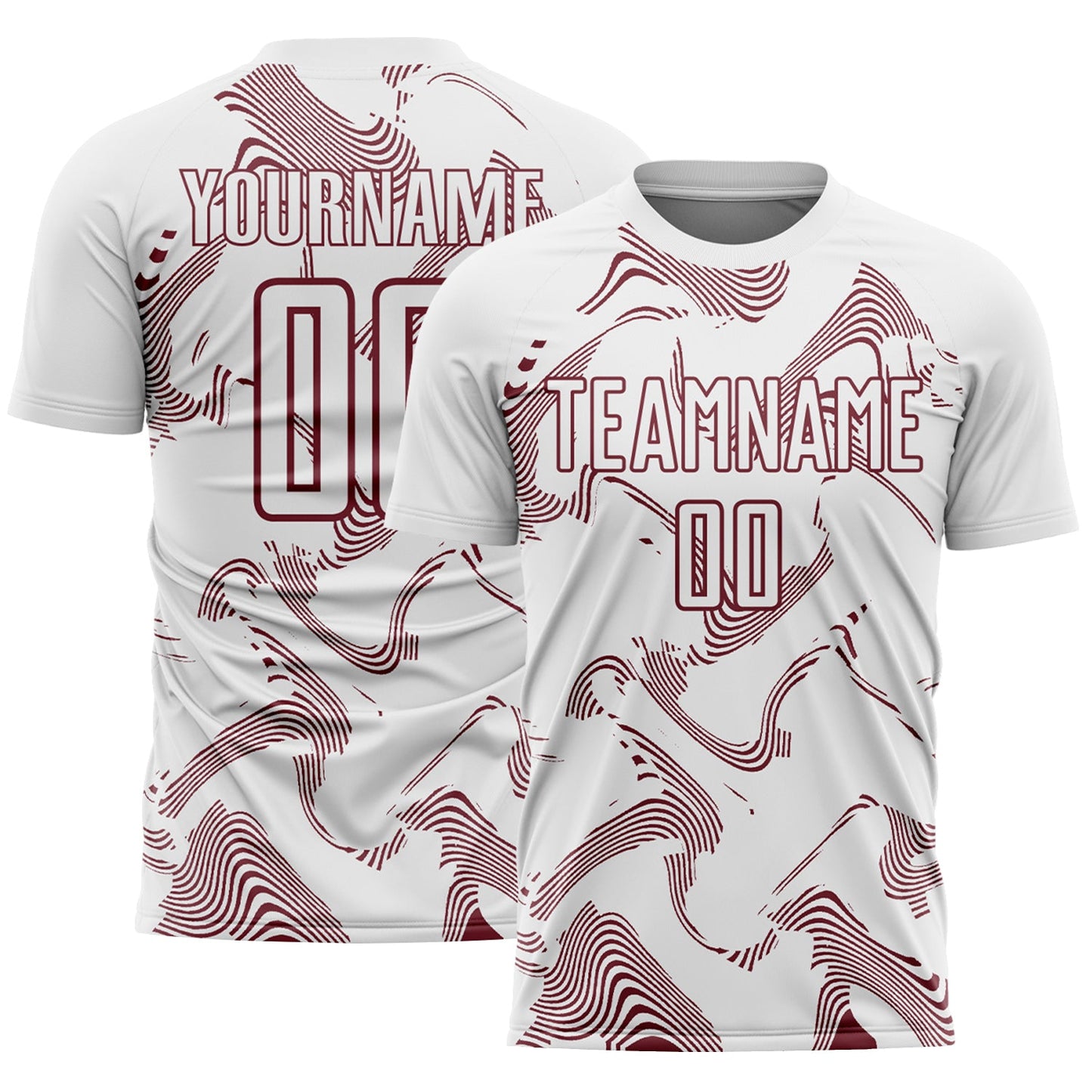 Custom White Burgundy Curve Lines Sports Sublimation Soccer Uniform Jersey - Main View