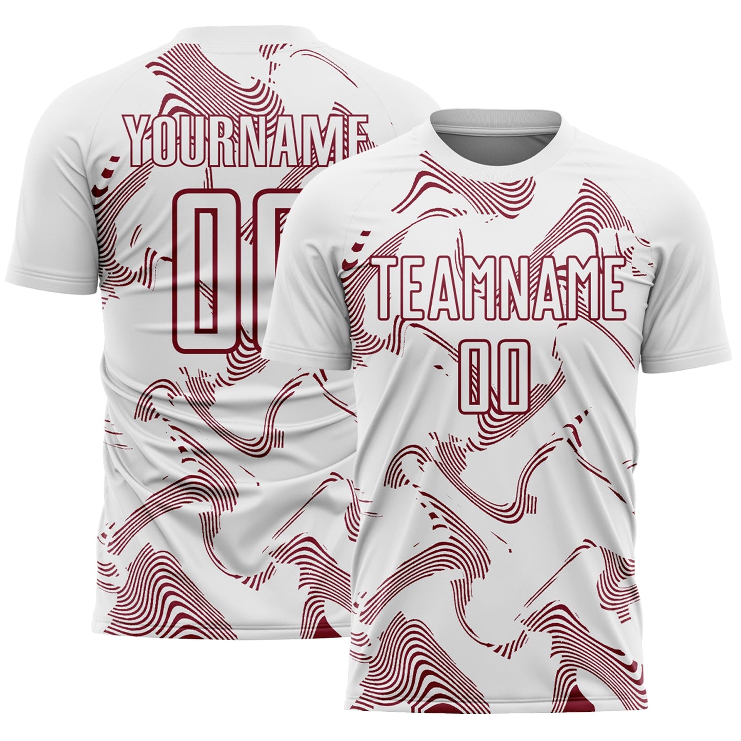 Custom White Crimson Curve Lines Sports Sublimation Soccer Uniform Jersey - Main View