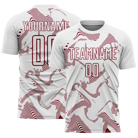 Custom White Crimson Curve Lines Sports Sublimation Soccer Uniform Jersey - Main View