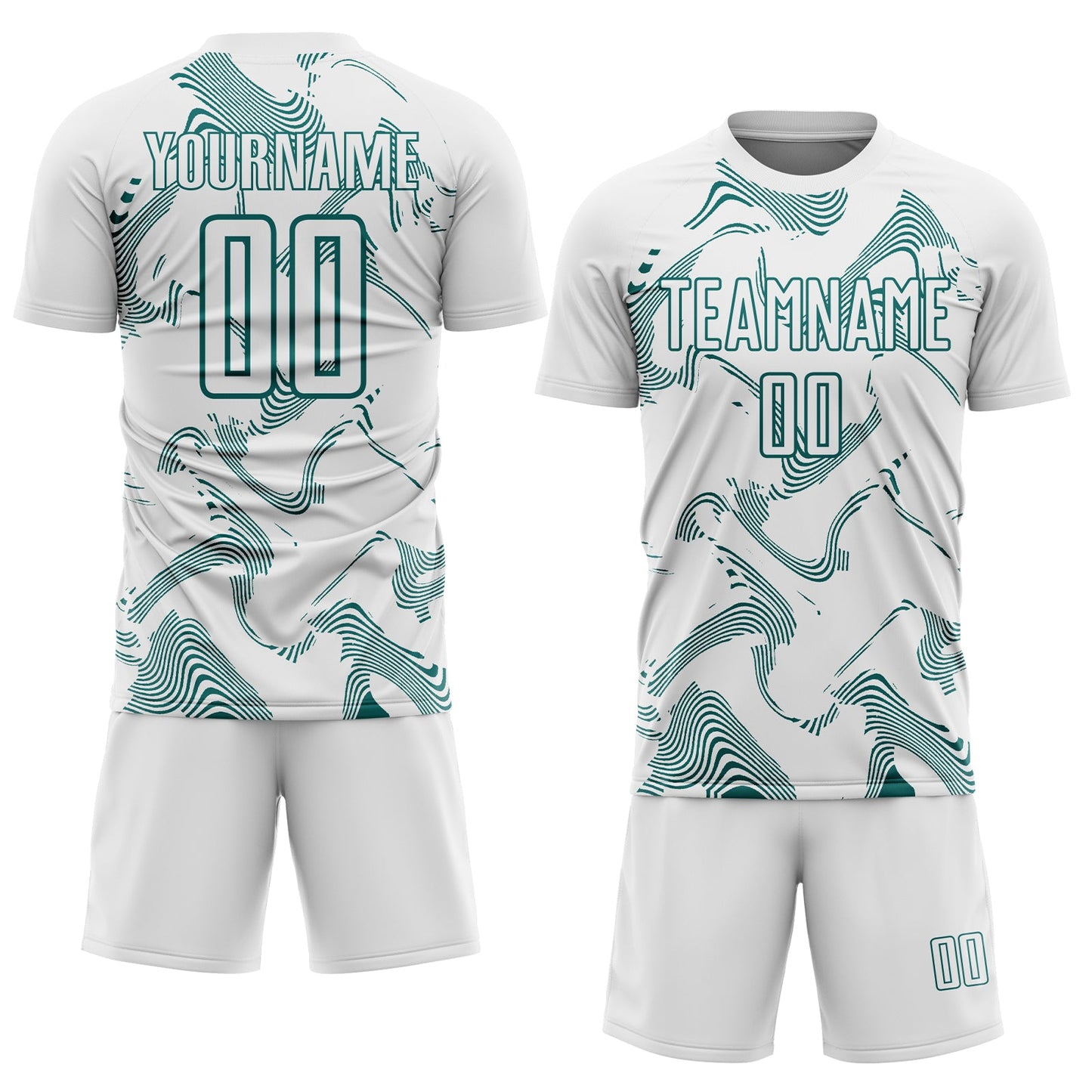 Custom White Teal Curve Lines Sports Sublimation Soccer Uniform Jersey view 2