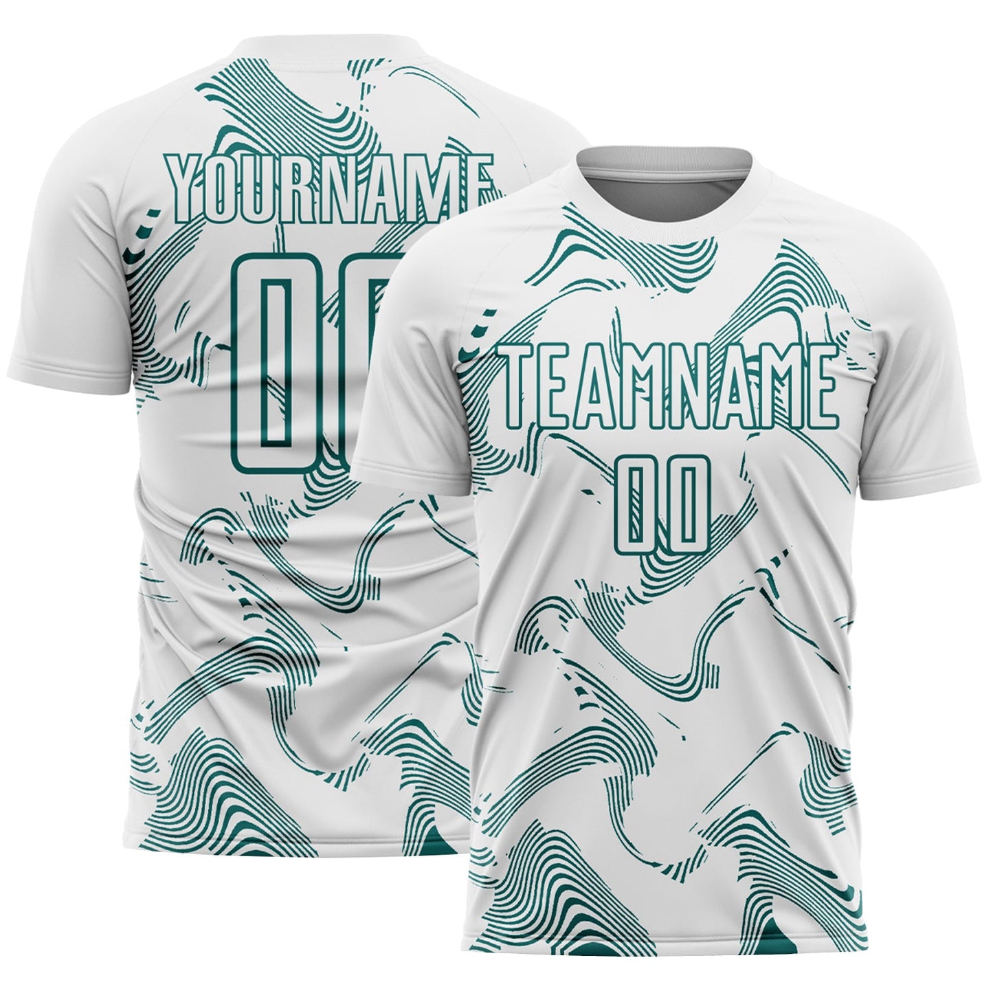 Custom White Teal Curve Lines Sports Sublimation Soccer Uniform Jersey - Main View
