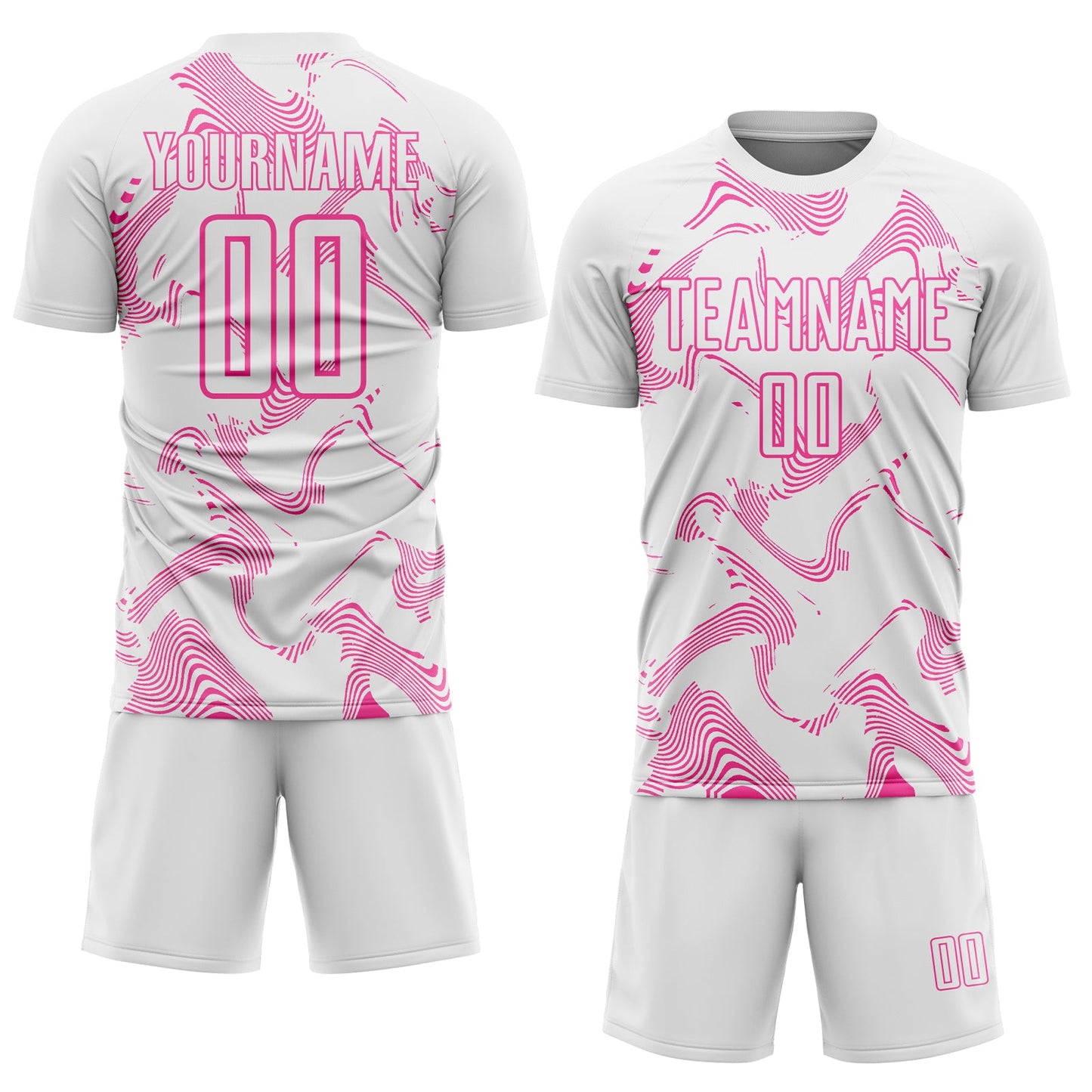 Custom White Pink Curve Lines Sports Sublimation Soccer Uniform Jersey view 2
