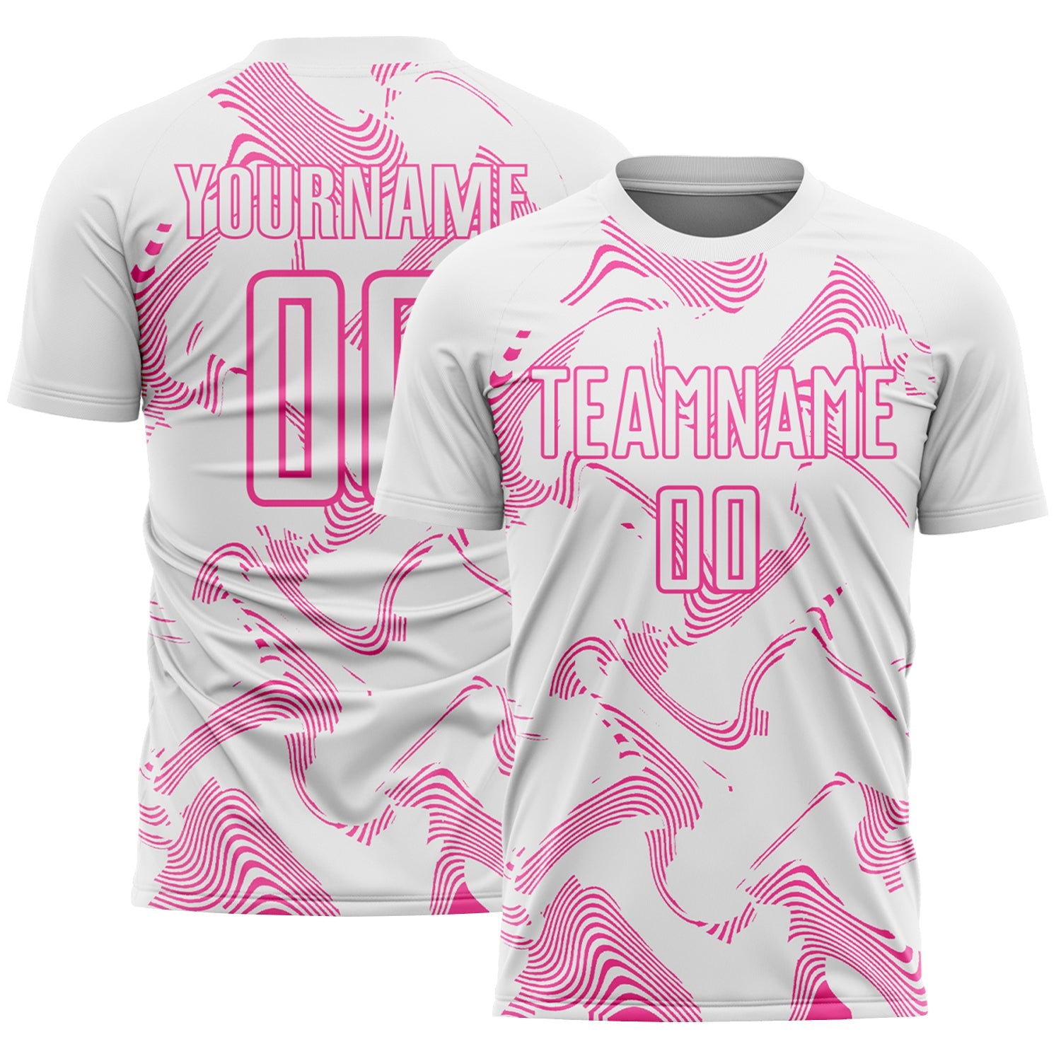 Custom White Pink Curve Lines Sports Sublimation Soccer Uniform Jersey - Main View