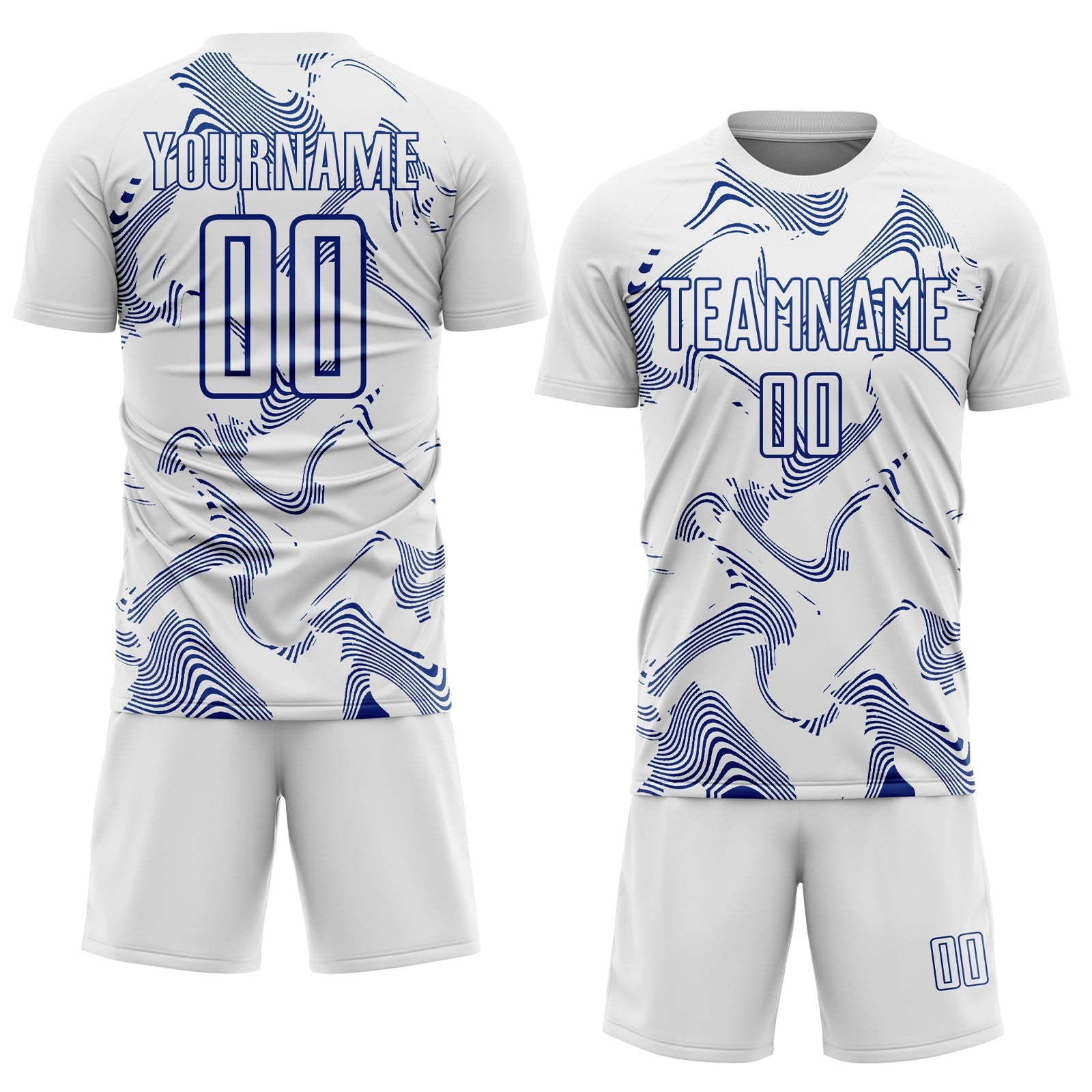 Custom White Royal Curve Lines Sports Sublimation Soccer Uniform Jersey view 2