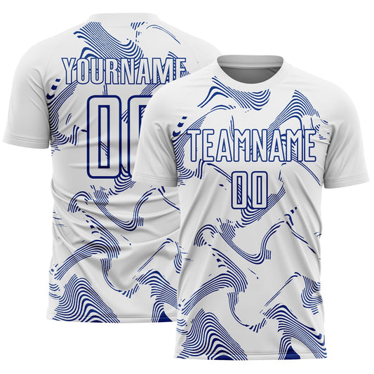 Custom White Royal Curve Lines Sports Sublimation Soccer Uniform Jersey - Main View