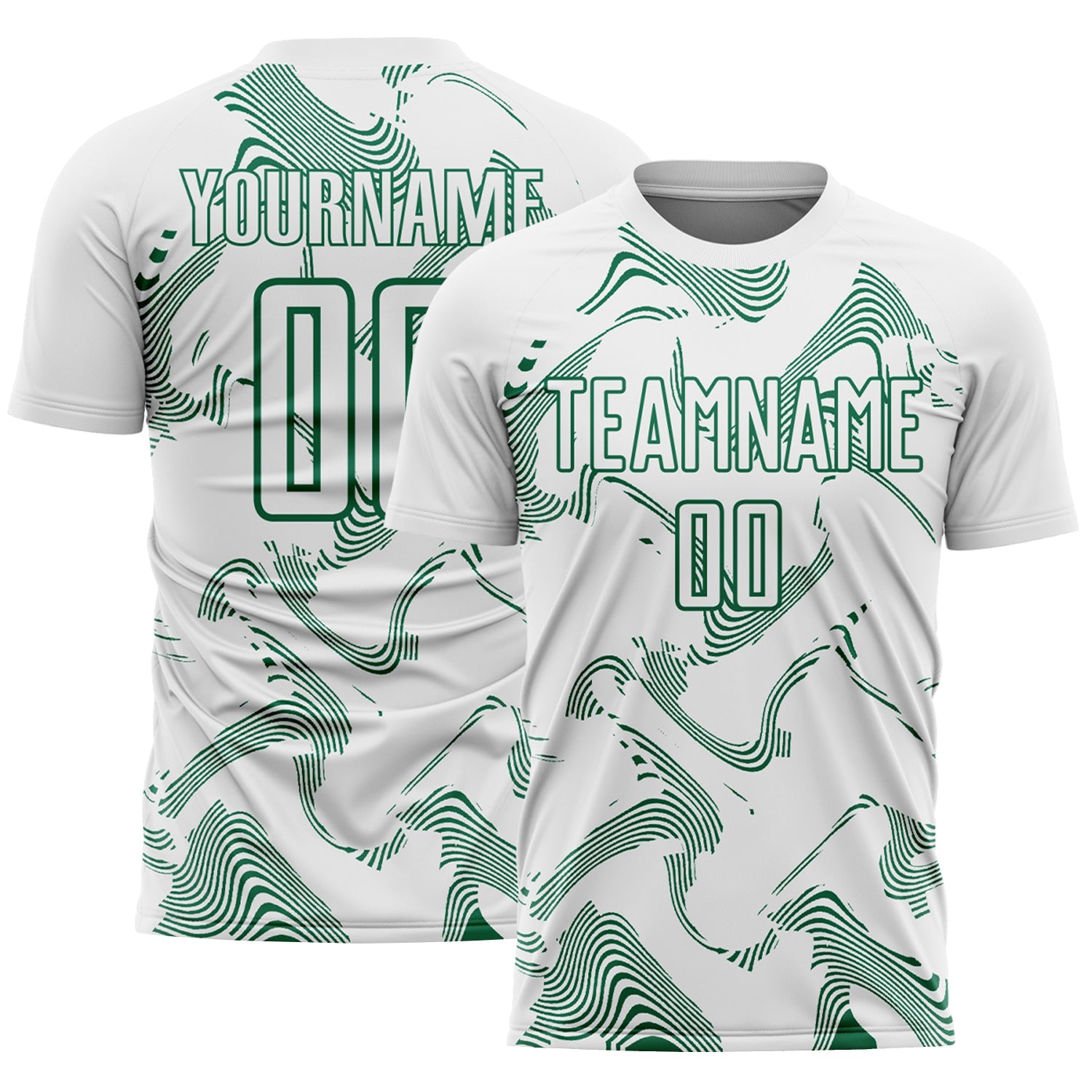 Custom White Kelly Green Curve Lines Sports Sublimation Soccer Uniform Jersey - Main View
