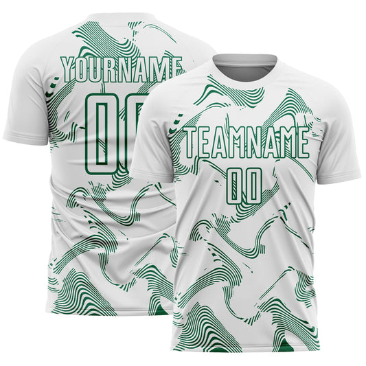 Custom White Kelly Green Curve Lines Sports Sublimation Soccer Uniform Jersey - Main View