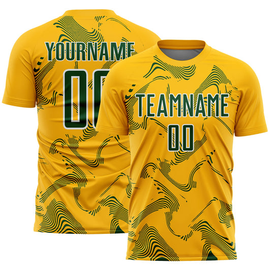 Custom Gold Green-White Curve Lines Sports Sublimation Soccer Uniform Jersey - Main View