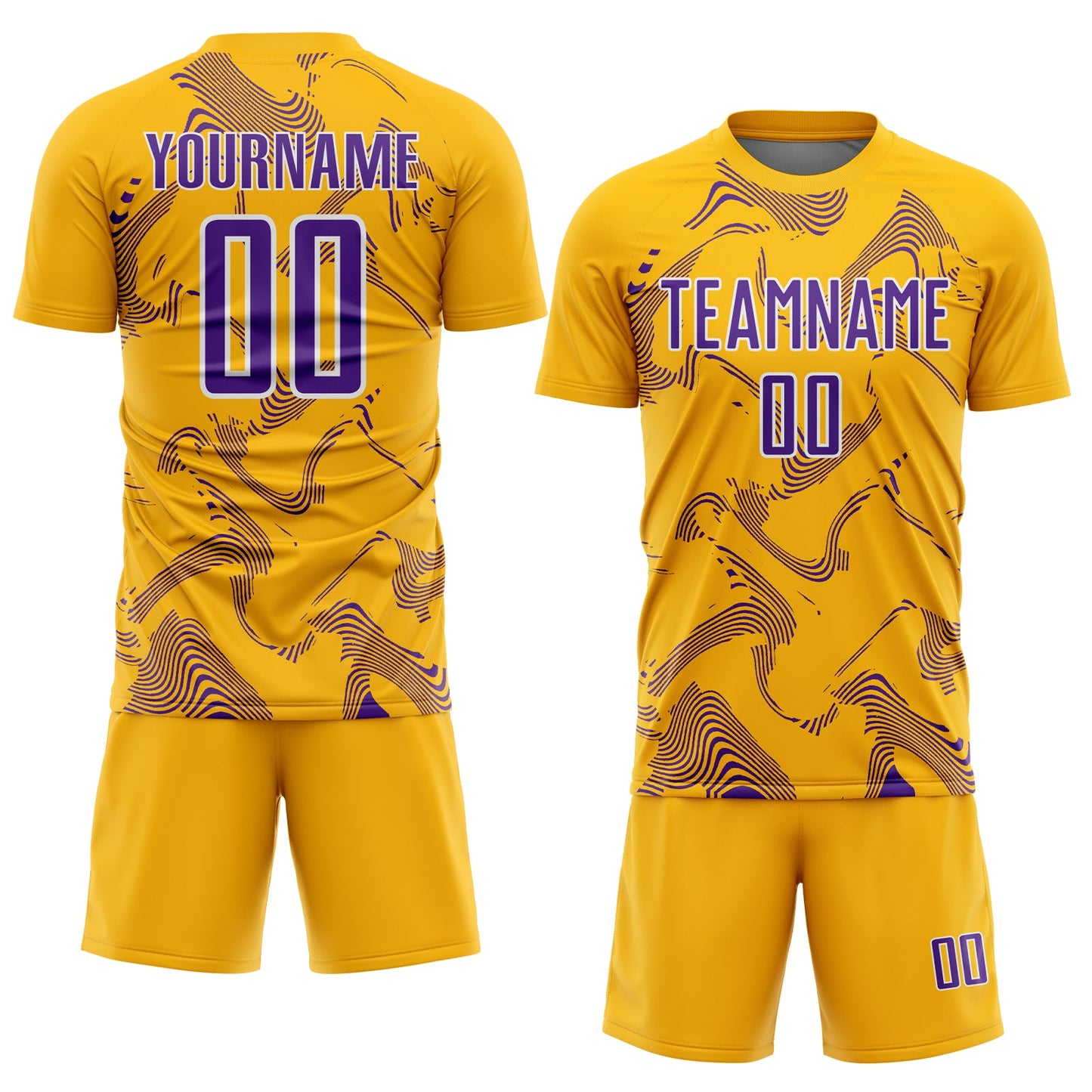 Custom Gold Purple-White Curve Lines Sports Sublimation Soccer Uniform Jersey view 2