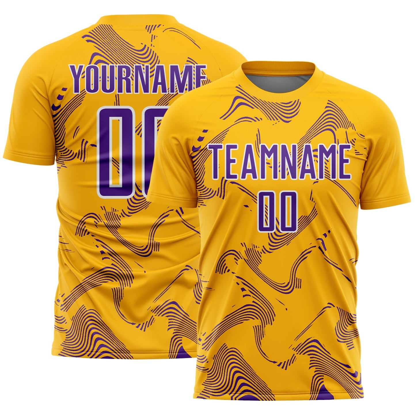 Custom Gold Purple-White Curve Lines Sports Sublimation Soccer Uniform Jersey - Main View