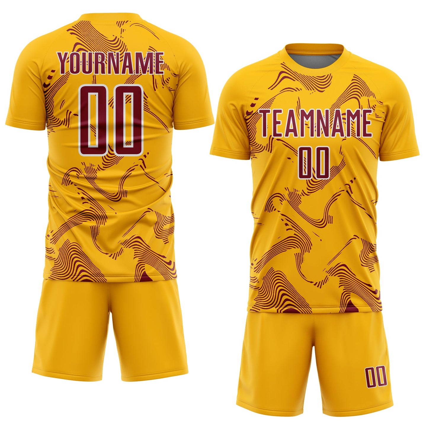 Custom Gold Crimson-White Curve Lines Sports Sublimation Soccer Uniform Jersey view 2