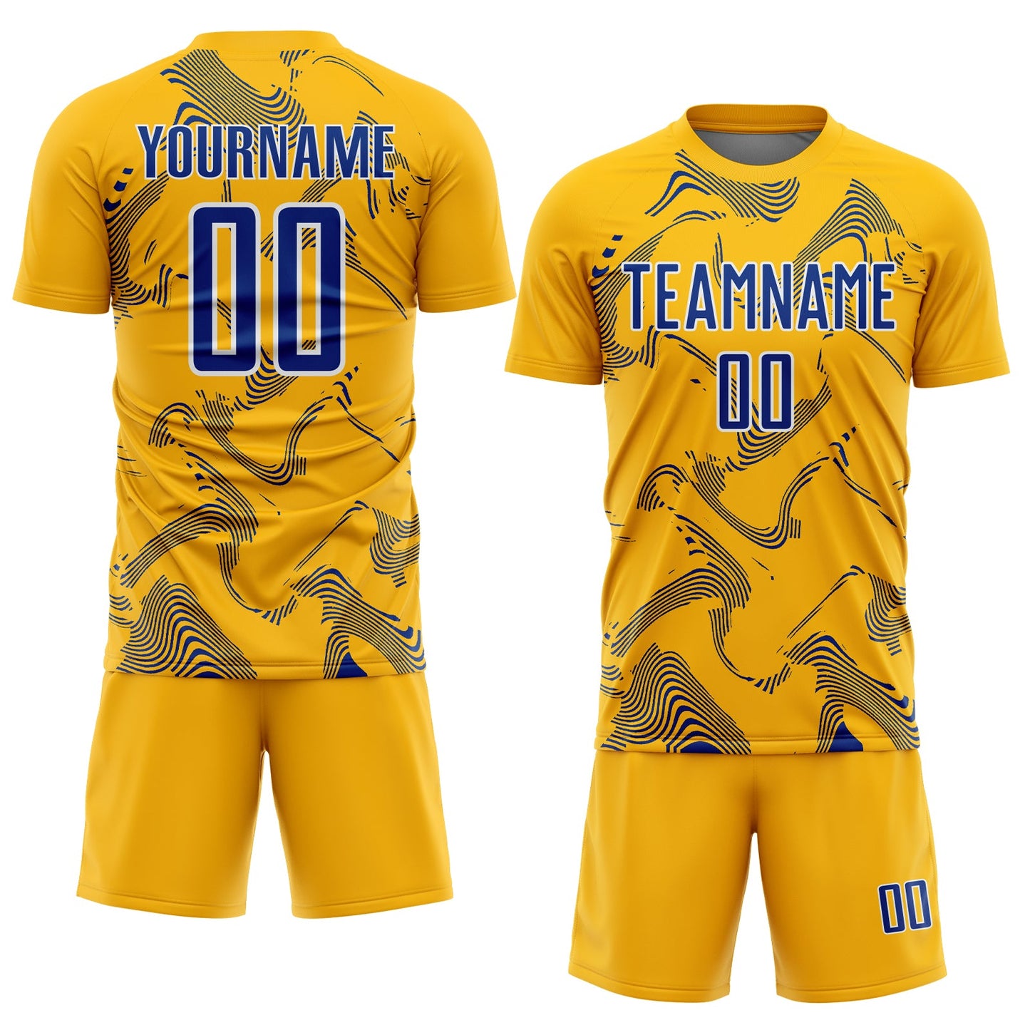 Custom Gold Royal-White Curve Lines Sports Sublimation Soccer Uniform Jersey view 2