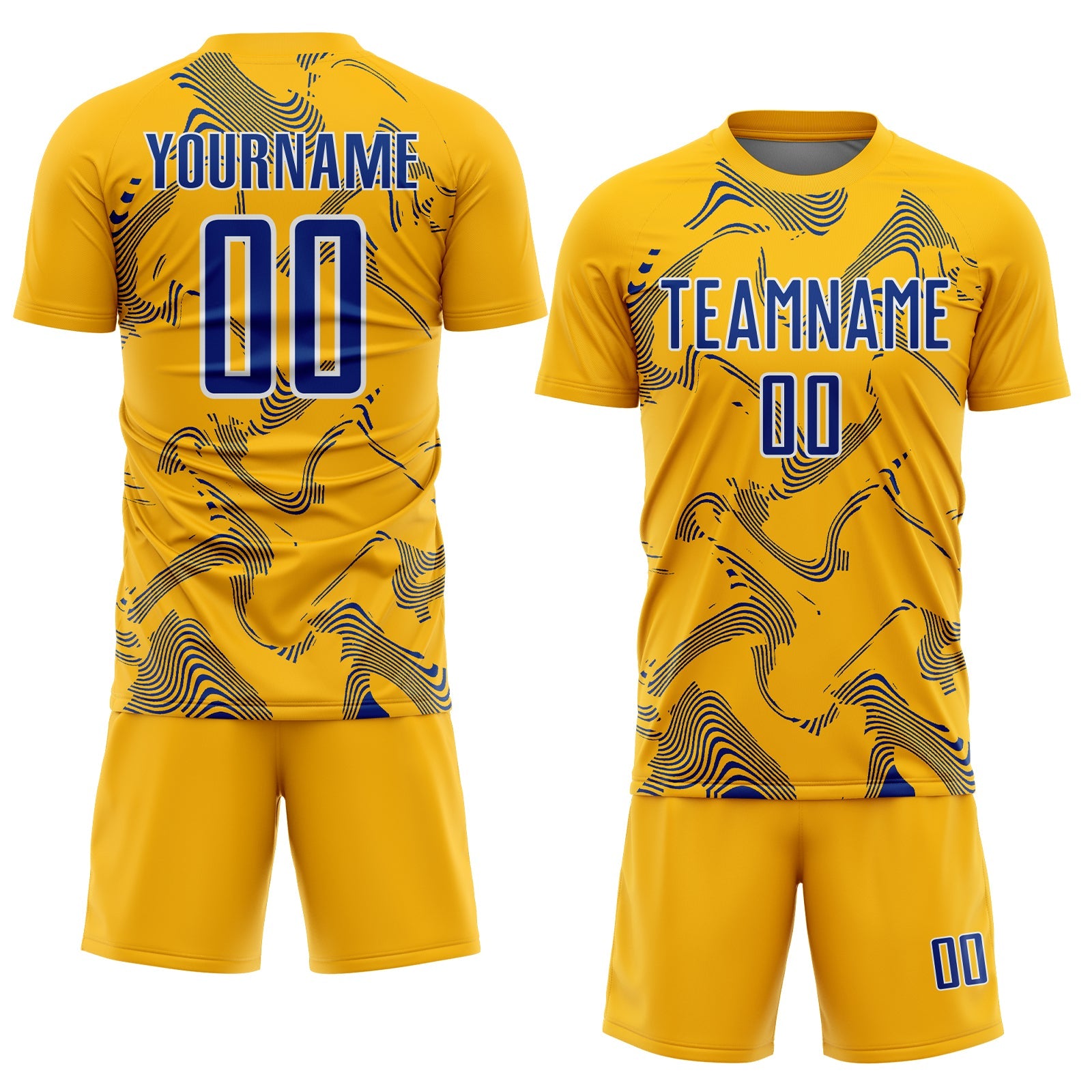 Custom Gold Royal-White Curve Lines Sports Sublimation Soccer Uniform Jersey view 2