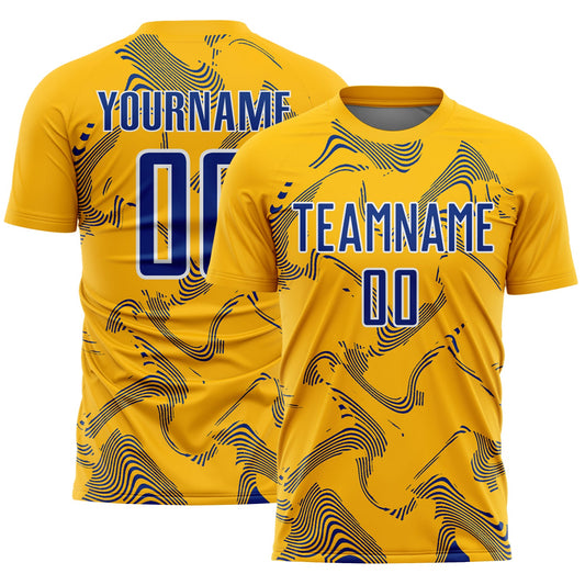 Custom Gold Royal-White Curve Lines Sports Sublimation Soccer Uniform Jersey - Main View