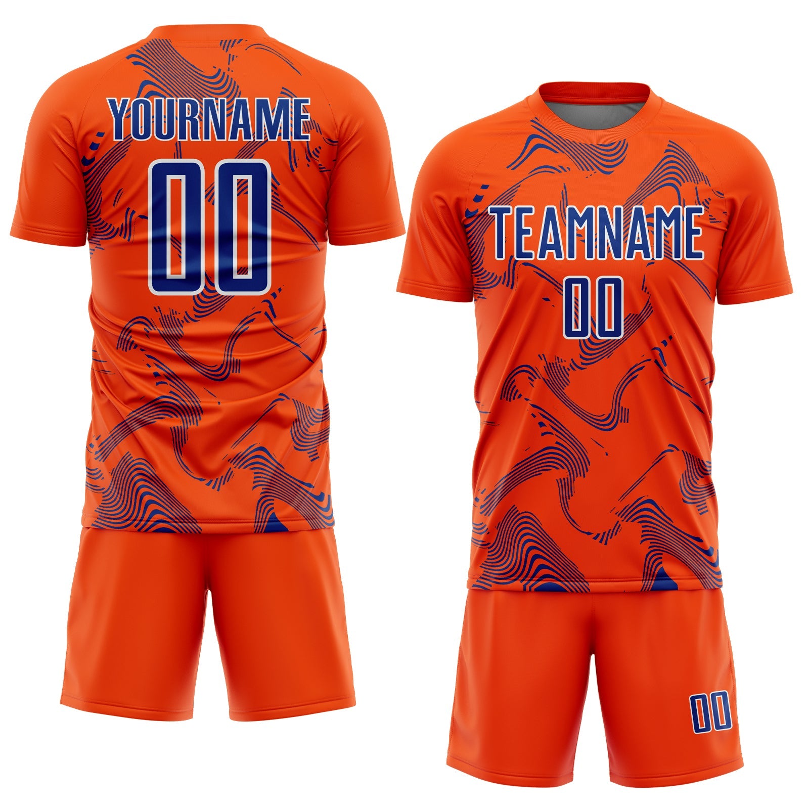 Custom Orange Royal-White Curve Lines Sports Sublimation Soccer Uniform Jersey view 2