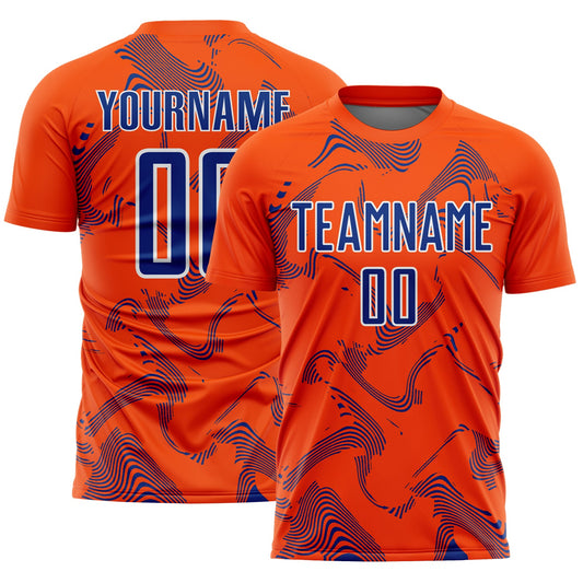 Custom Orange Royal-White Curve Lines Sports Sublimation Soccer Uniform Jersey - Main View