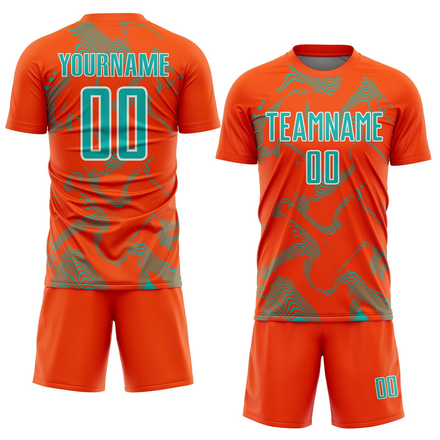 Custom Orange Aqua-White Curve Lines Sports Sublimation Soccer Uniform Jersey view 2
