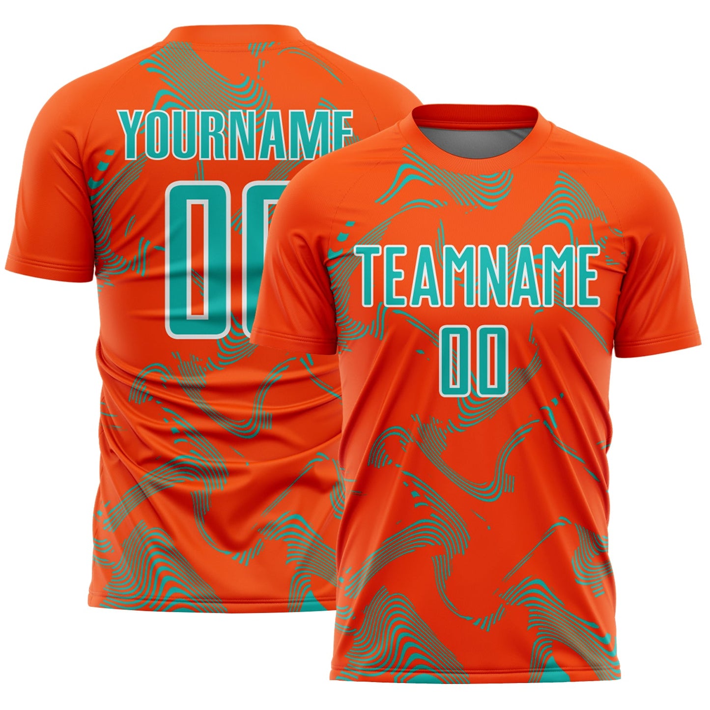 Custom Orange Aqua-White Curve Lines Sports Sublimation Soccer Uniform Jersey - Main View