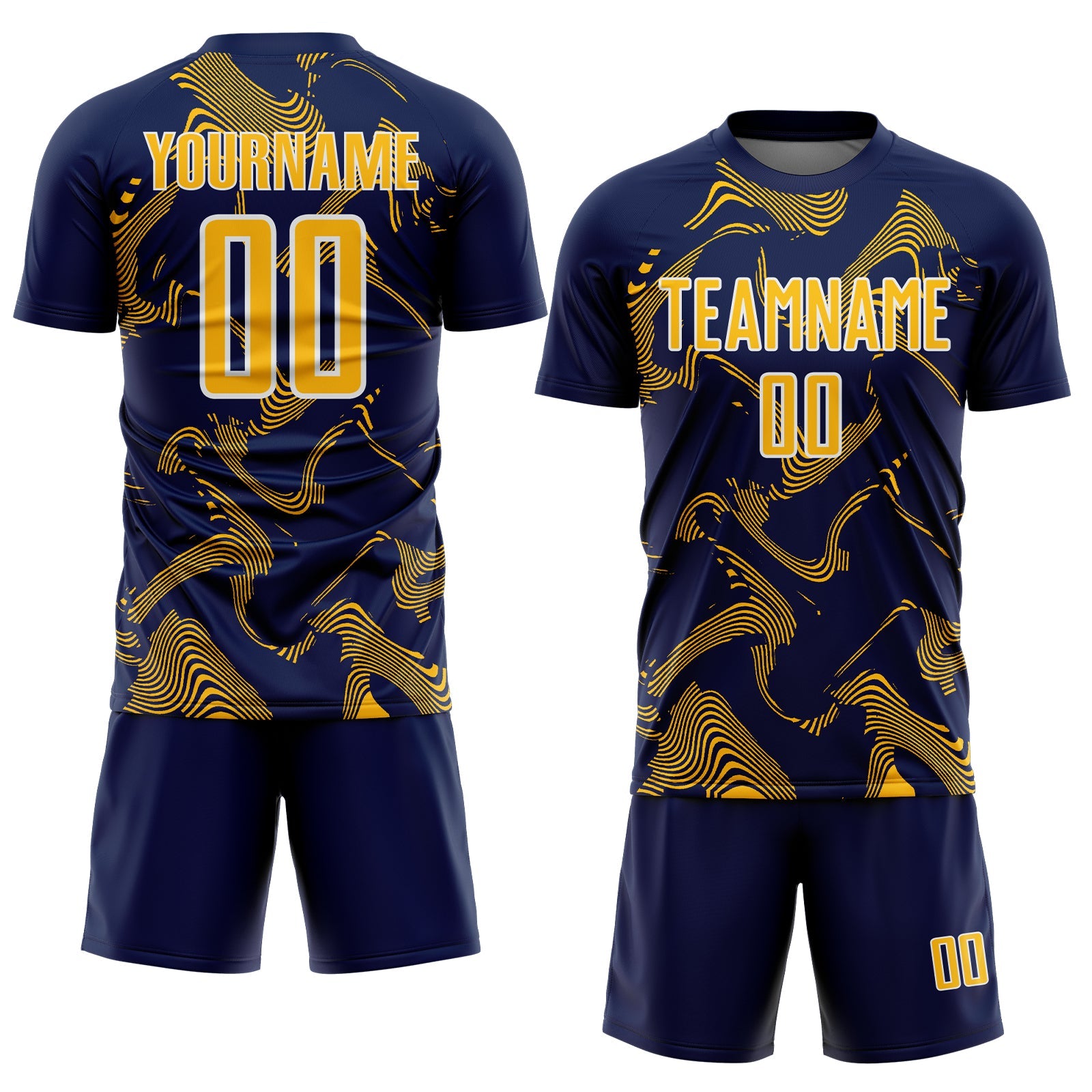 Custom Navy Gold-White Curve Lines Sports Sublimation Soccer Uniform Jersey view 2