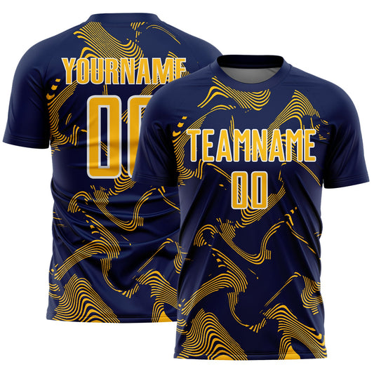 Custom Navy Gold-White Curve Lines Sports Sublimation Soccer Uniform Jersey - Main View