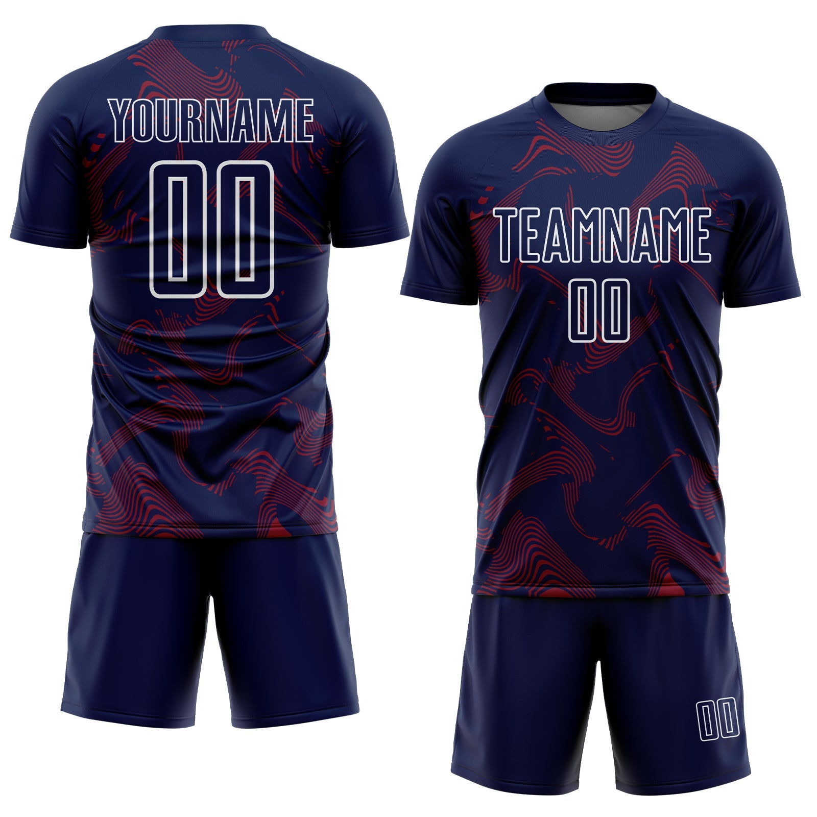 Custom Navy Crimson-White Curve Lines Sports Sublimation Soccer Uniform Jersey view 2