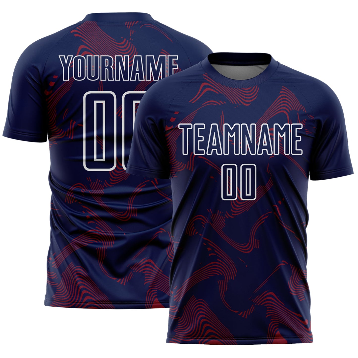 Custom Navy Crimson-White Curve Lines Sports Sublimation Soccer Uniform Jersey - Main View