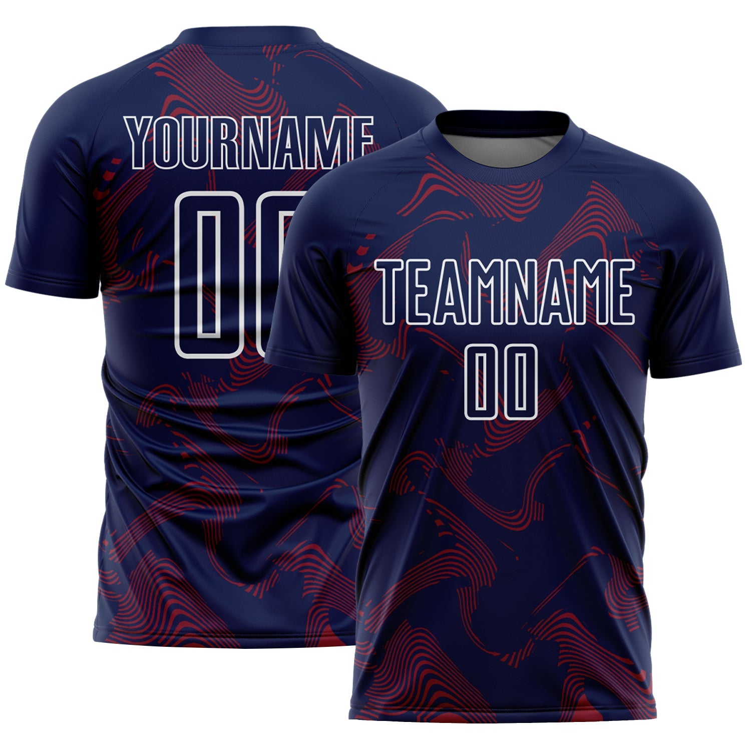 Custom Navy Crimson-White Curve Lines Sports Sublimation Soccer Uniform Jersey - Main View