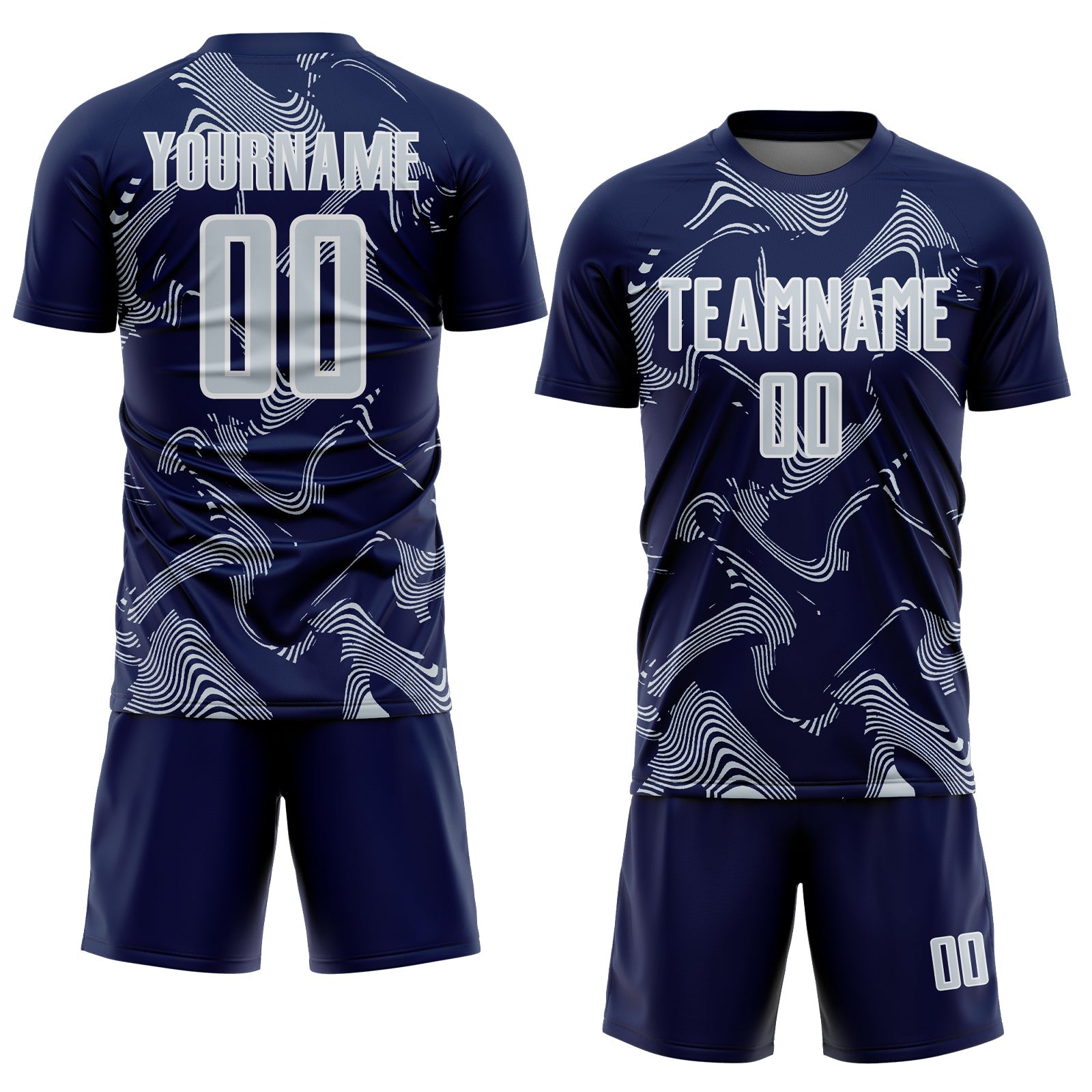 Custom Navy Silver-White Curve Lines Sports Sublimation Soccer Uniform Jersey view 2