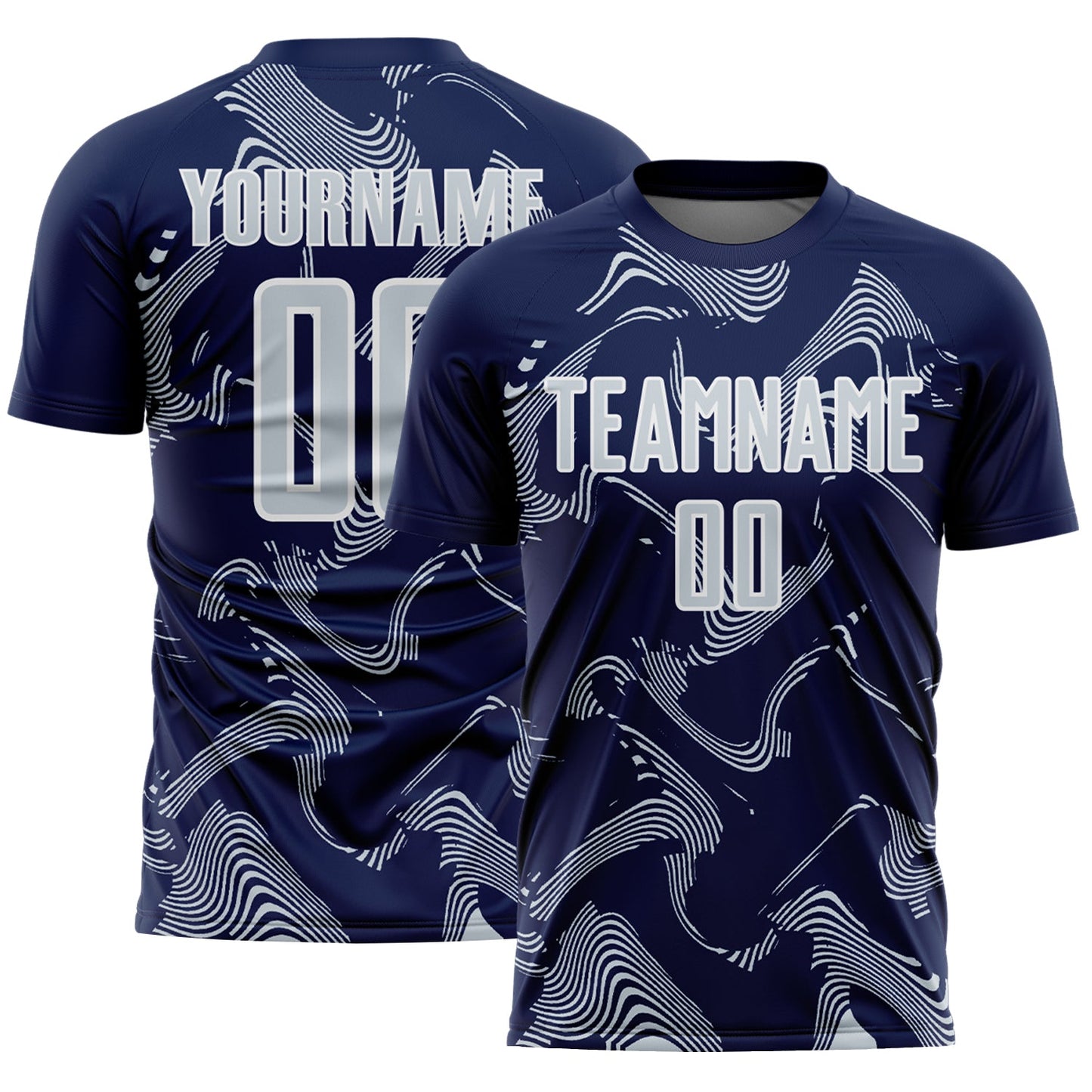 Custom Navy Silver-White Curve Lines Sports Sublimation Soccer Uniform Jersey - Main View