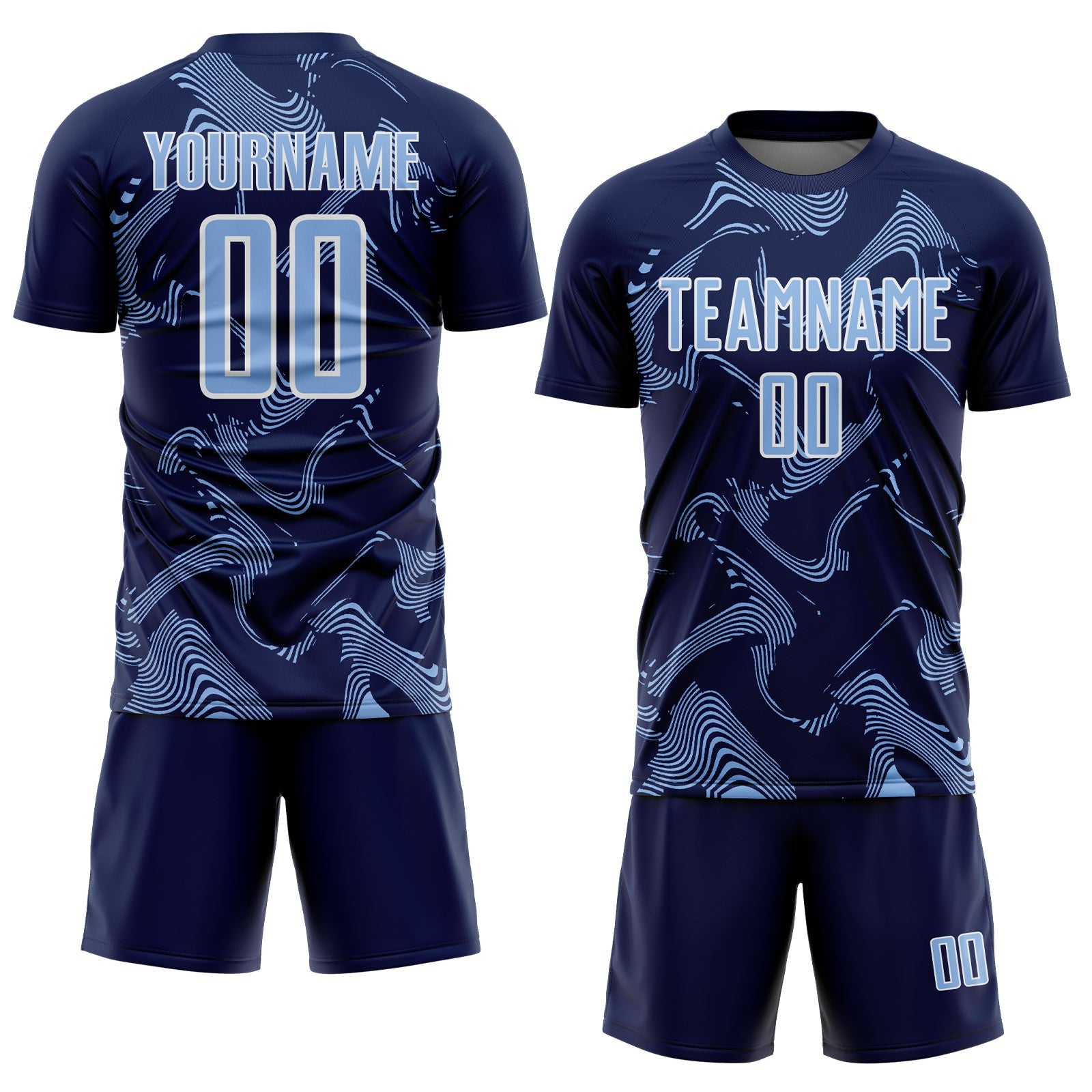 Custom Navy Light Blue-White Curve Lines Sports Sublimation Soccer Uniform Jersey view 2