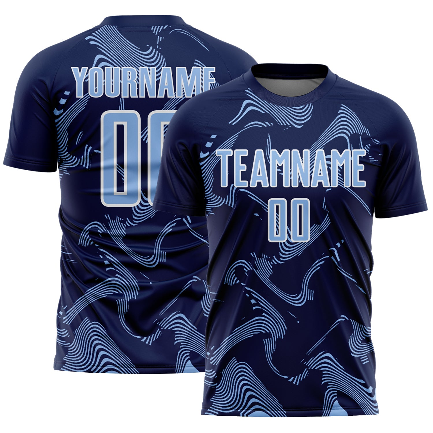 Custom Navy Light Blue-White Curve Lines Sports Sublimation Soccer Uniform Jersey - Main View