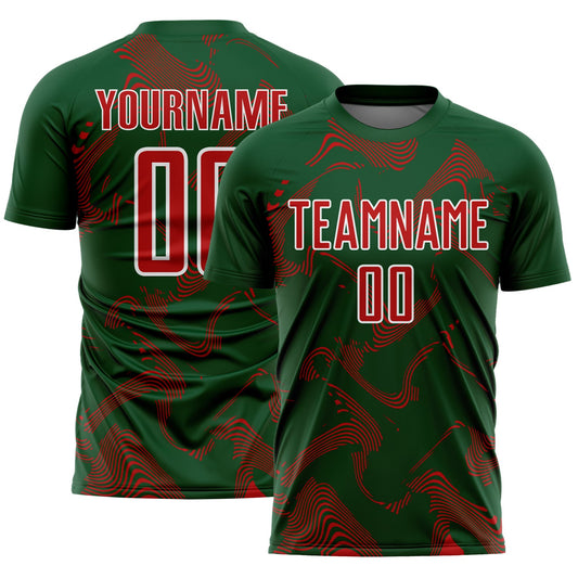 Custom Green Red-White Curve Lines Sports Sublimation Soccer Uniform Jersey - Main View