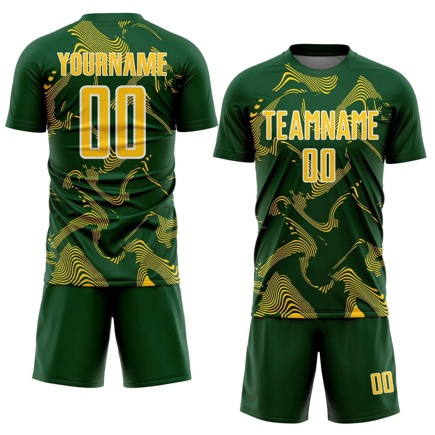 Custom Green Yellow-White Curve Lines Sports Sublimation Soccer Uniform Jersey view 2