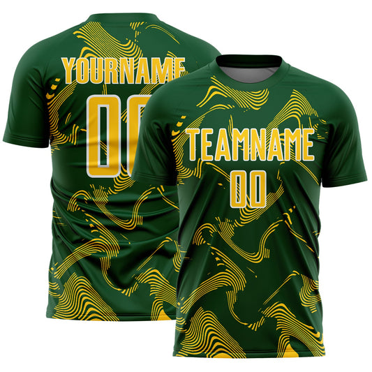 Custom Green Yellow-White Curve Lines Sports Sublimation Soccer Uniform Jersey - Main View