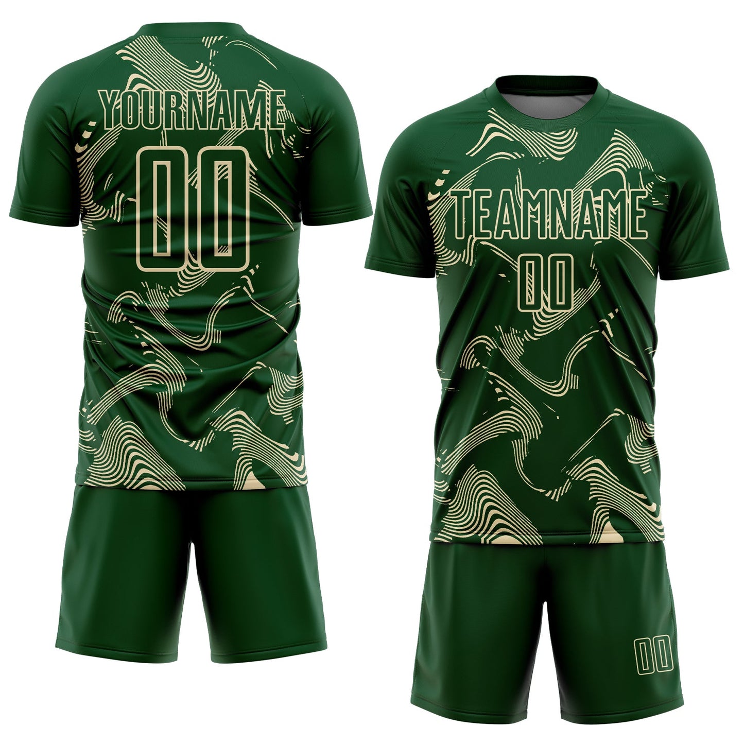 Custom Green Cream Curve Lines Sports Sublimation Soccer Uniform Jersey view 2