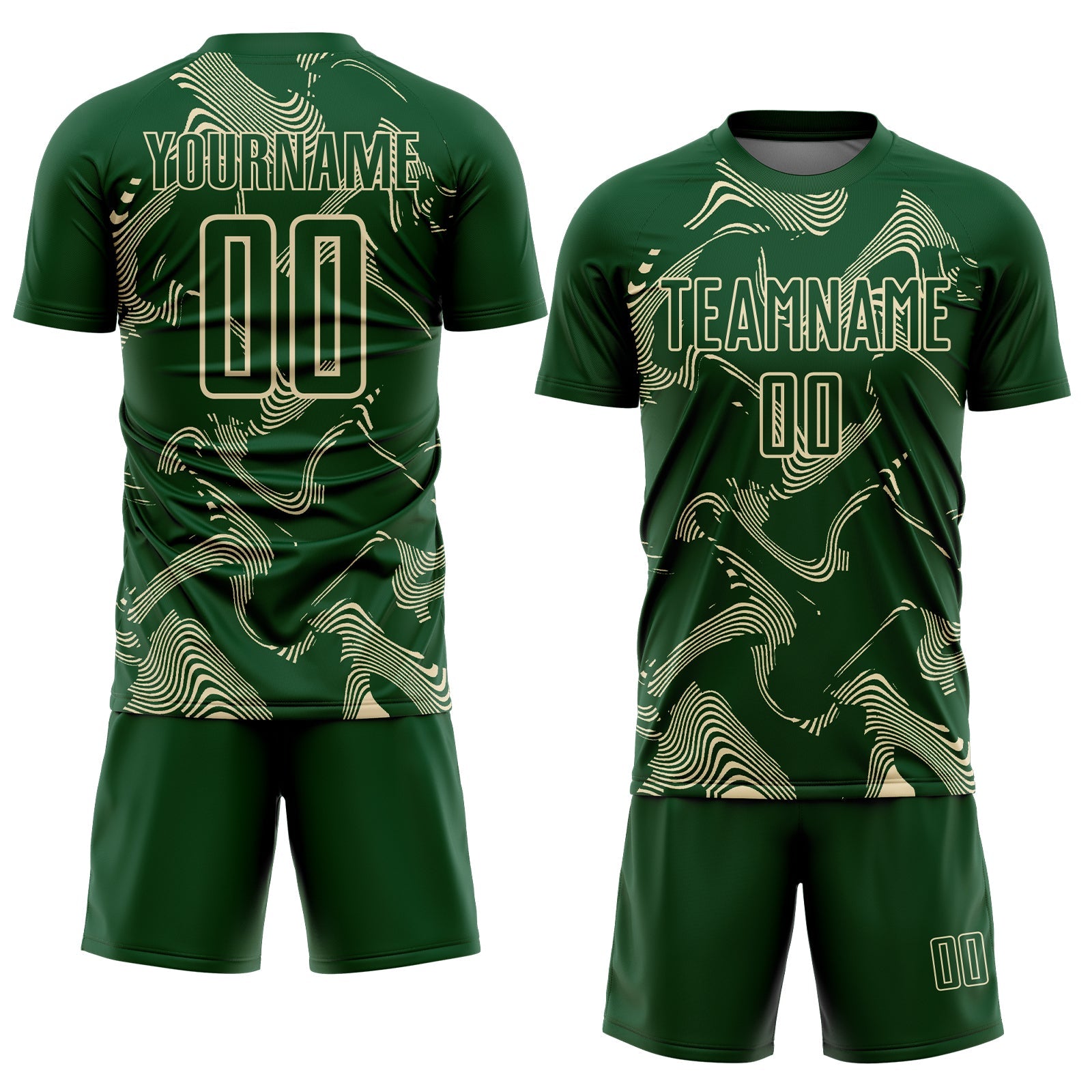 Custom Green Cream Curve Lines Sports Sublimation Soccer Uniform Jersey view 2