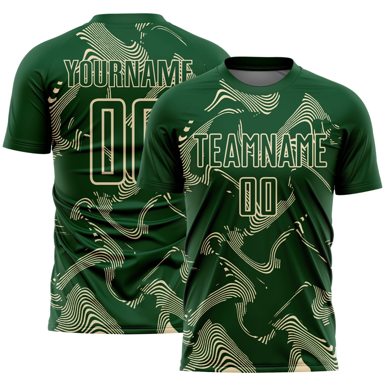 Custom Green Cream Curve Lines Sports Sublimation Soccer Uniform Jersey - Main View