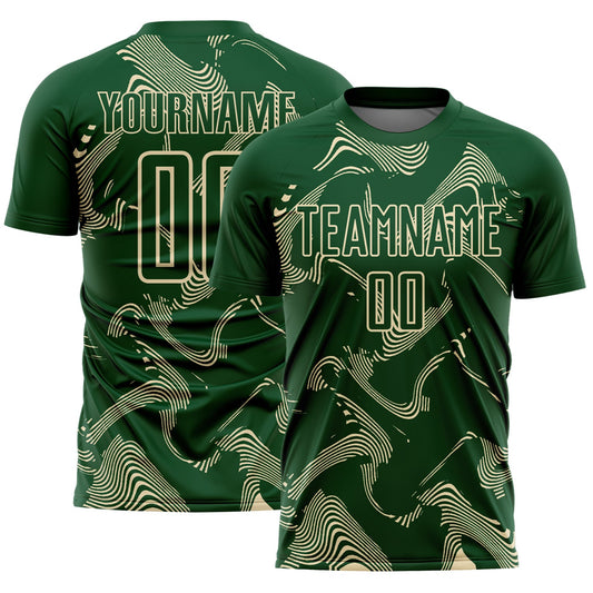 Custom Green Cream Curve Lines Sports Sublimation Soccer Uniform Jersey - Main View