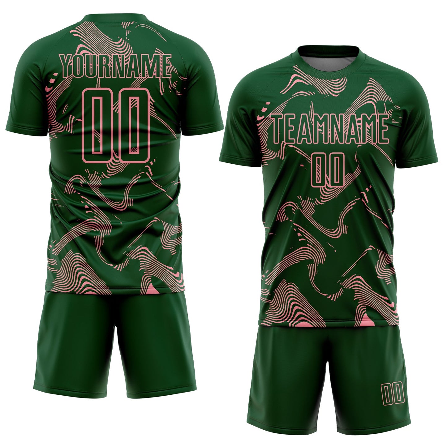 Custom Green Medium Pink Curve Lines Sports Sublimation Soccer Uniform Jersey view 2
