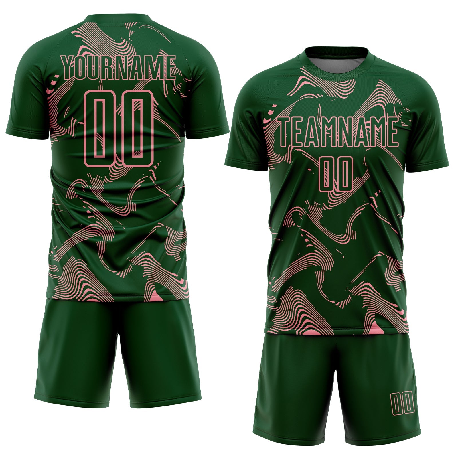 Custom Green Medium Pink Curve Lines Sports Sublimation Soccer Uniform Jersey view 2