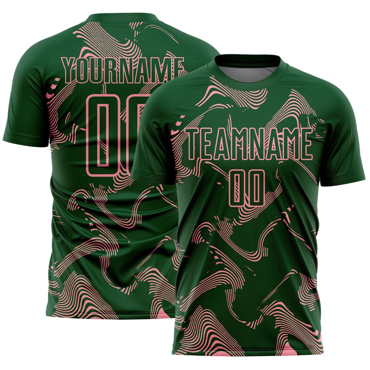 Custom Green Medium Pink Curve Lines Sports Sublimation Soccer Uniform Jersey - Main View