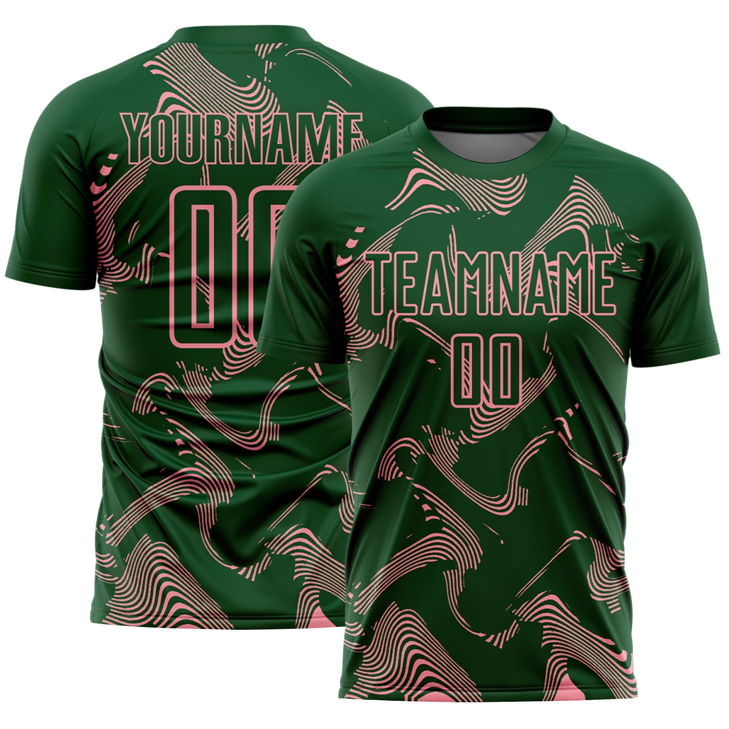 Custom Green Medium Pink Curve Lines Sports Sublimation Soccer Uniform Jersey - Main View