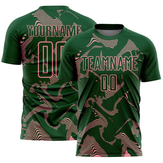 Custom Green Medium Pink Curve Lines Sports Sublimation Soccer Uniform Jersey - Main View