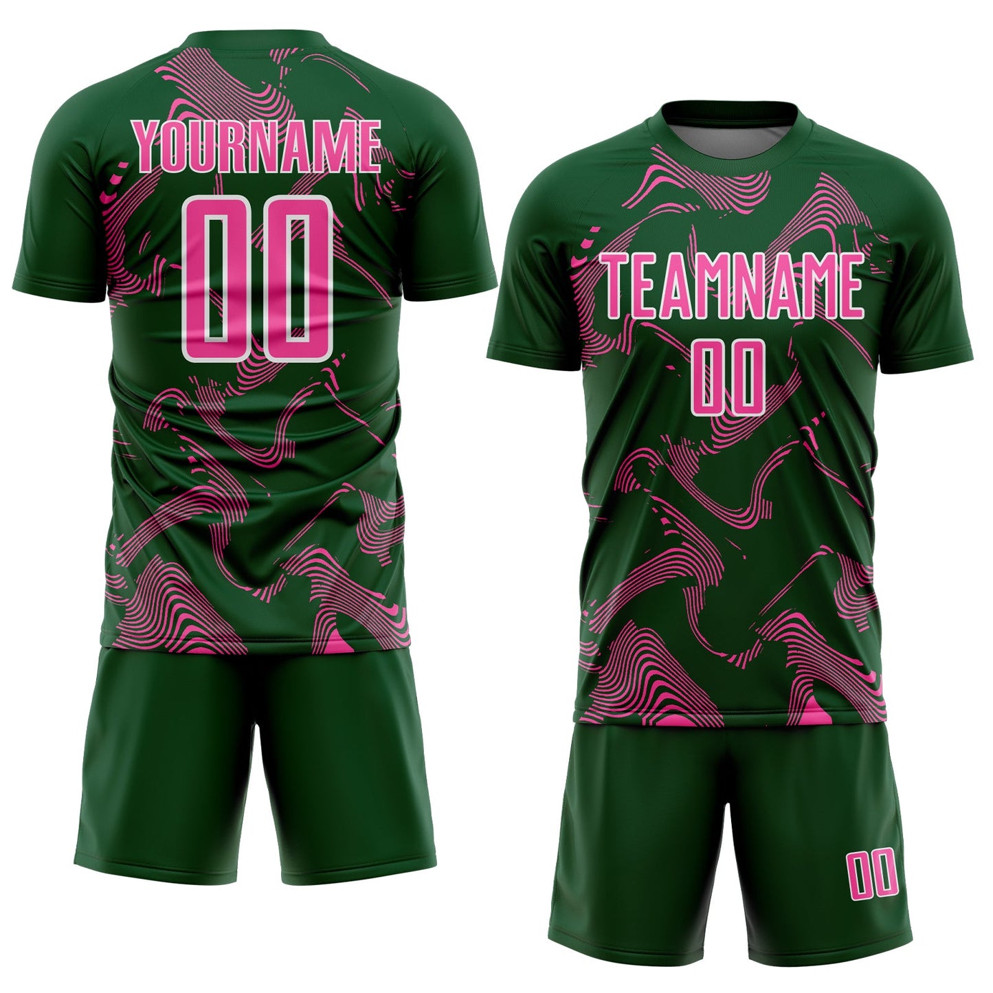 Custom Green Pink-White Curve Lines Sports Sublimation Soccer Uniform Jersey view 2