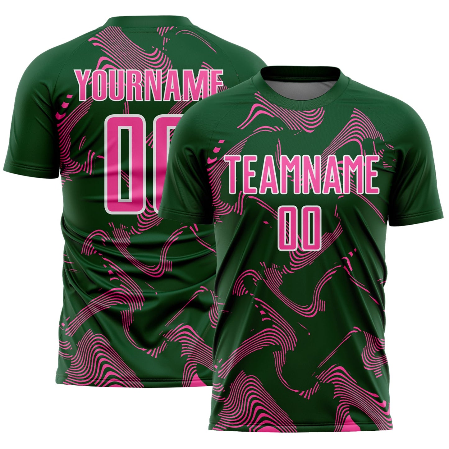 Custom Green Pink-White Curve Lines Sports Sublimation Soccer Uniform Jersey - Main View
